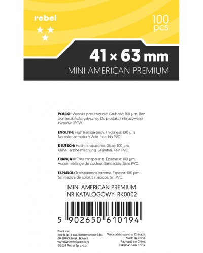 Koszulki na karty Rebel (41x63mm) Mini American Premium Lyra 100 sztuk