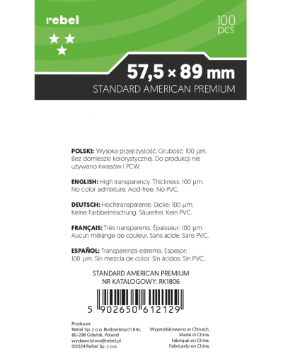 Koszulki na karty Rebel (57,5x89 mm) Standard American Premium Orion 100 sztuk