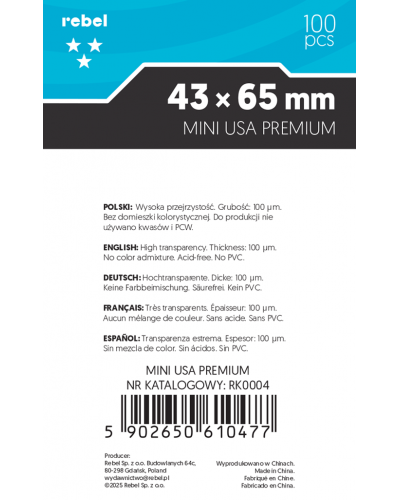 Koszulki na karty Rebel (43x65 mm) Mini USA Premium Crux 100 sztuk