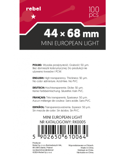 Koszulki na karty Rebel (44x68 mm) Mini European Light Ara 100 sztuk