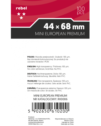 Koszulki na karty Rebel (44x68 mm) Mini European Premium Ara 100 sztuk