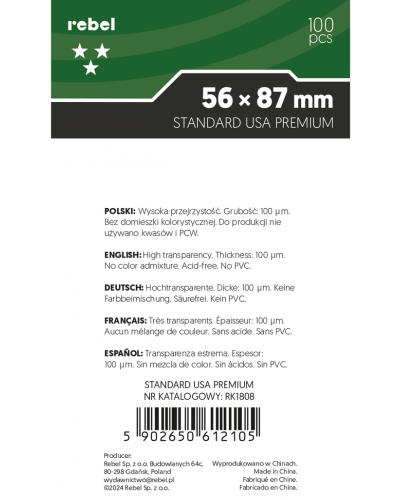Koszulki na karty Rebel (56x87 mm) Standard USA Premium Crater 100 sztuk