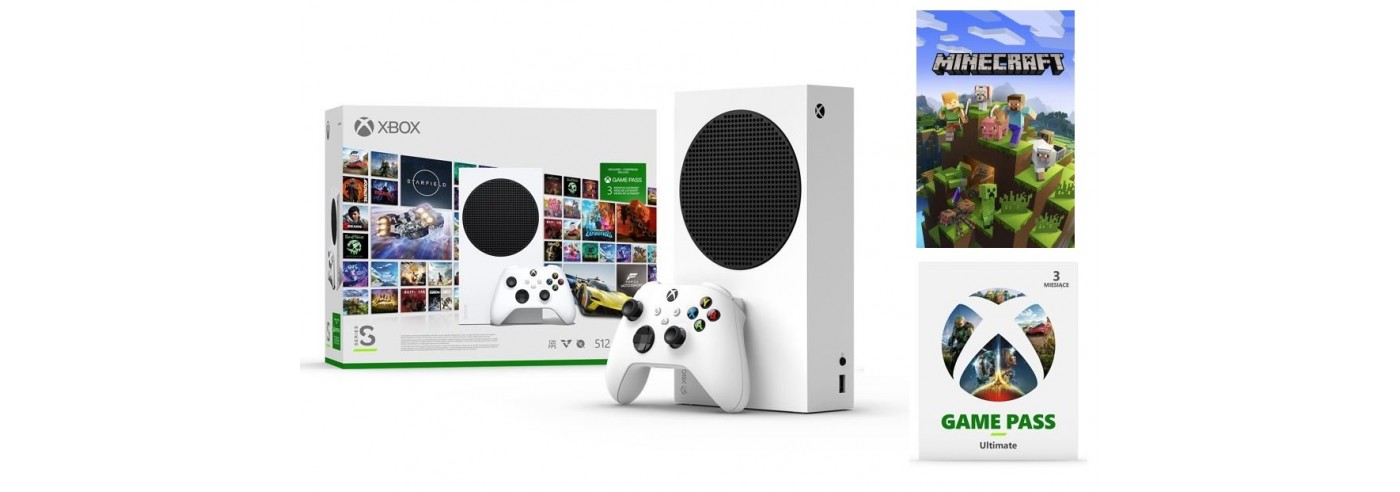 Poczuj nieograniczone możliwości gry Minecraft za pomocą konsoli Xbox Series S oraz dzięki 3 miesięcznemu Game Pass Ultimate